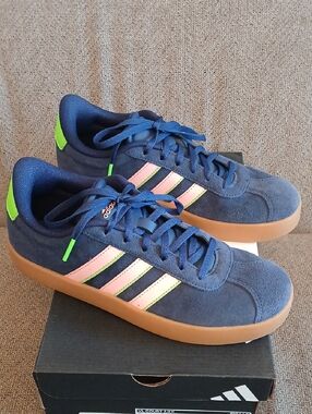 Kid's Adidas VL Court 3.0K Blue, Line Green, & Pink Sneakers, Size 6.5 Y, w/ Box